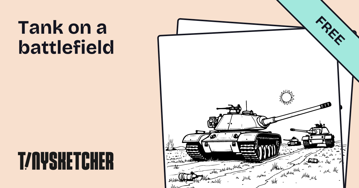 Tank on a battlefield Coloring Page | Free Printables | Tiny Sketcher