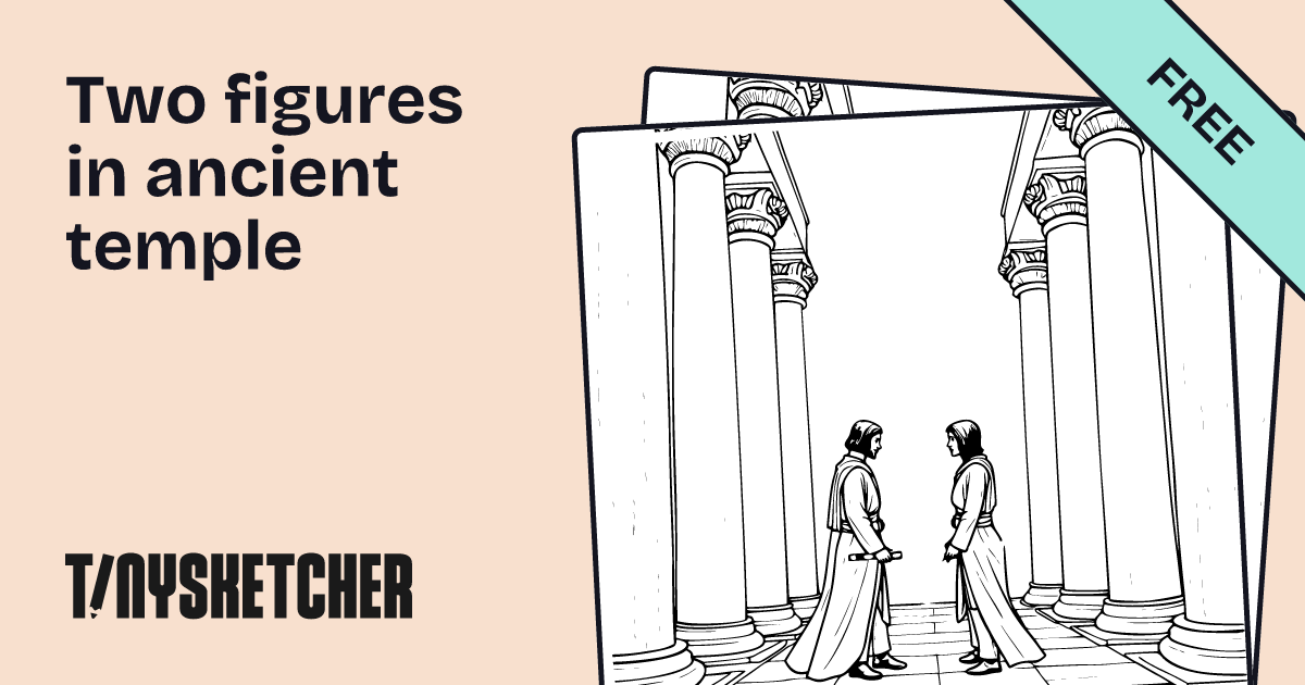 Two figures in ancient temple Coloring Page | Free Printables | Tiny