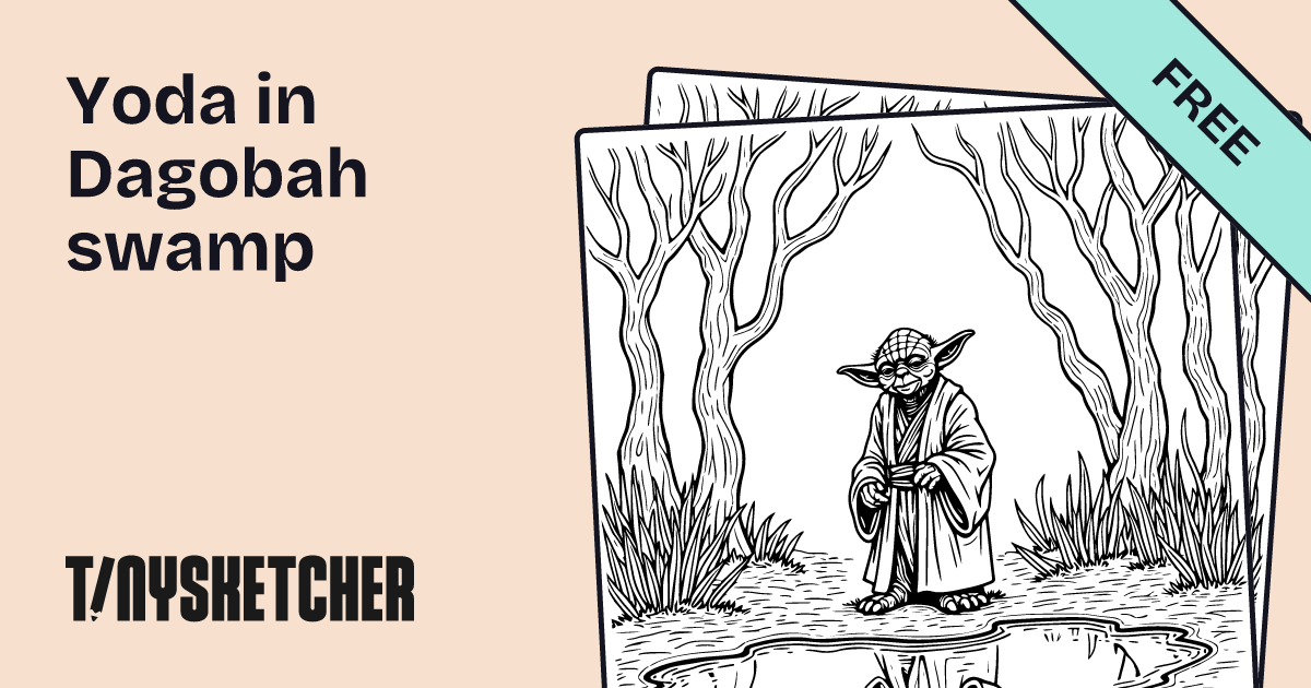 Yoda in Dagobah swamp Coloring Page | Free Printables | Tiny Sketcher