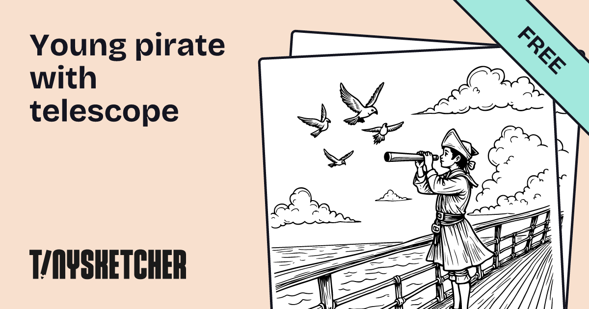 Young pirate with telescope Coloring Page | Free Printables | Tiny Sketcher