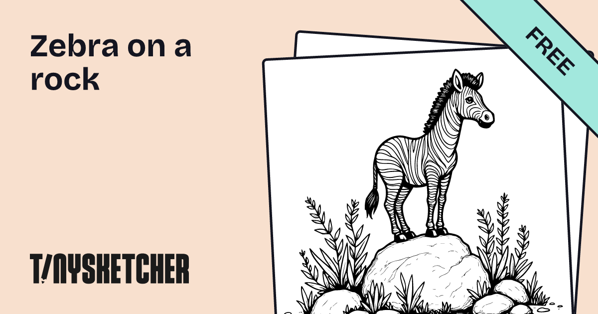 Zebera Roch Zebra on a rock Coloring Page | Free Printables | Tiny Sketcher